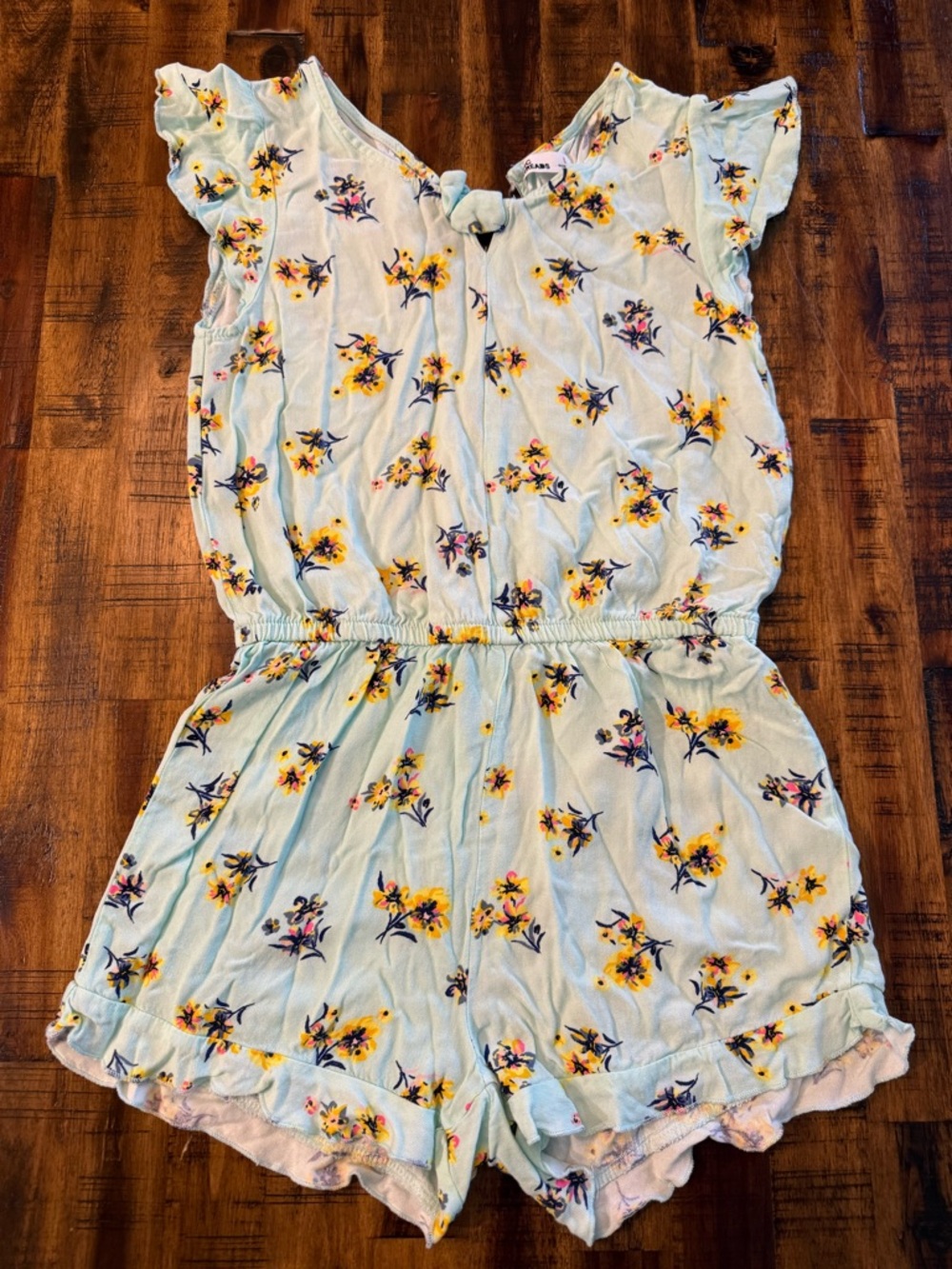 Little Girl's large teal jumpsuit shorts by Epic Threads yellow flowers